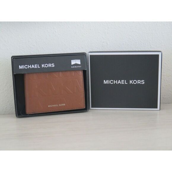 Michael Kors Andy Slim Bi Fold Luggage Brown Embossed Leather Men's Wallet $108 - Picture 3 of 8